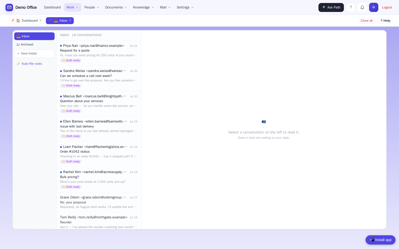 The built-in inbox where guest email is read and answered