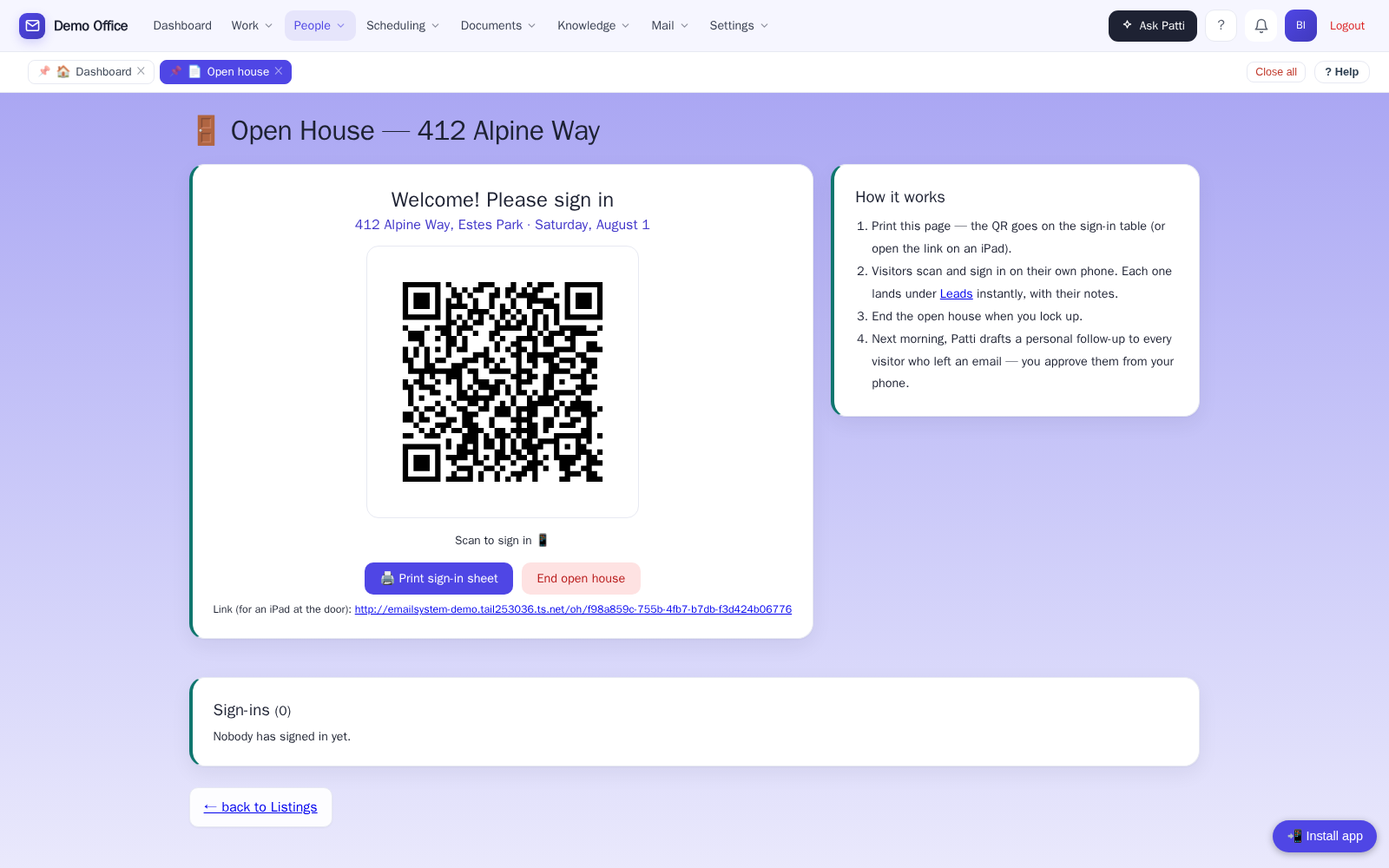 The printable open-house QR sign-in sheet