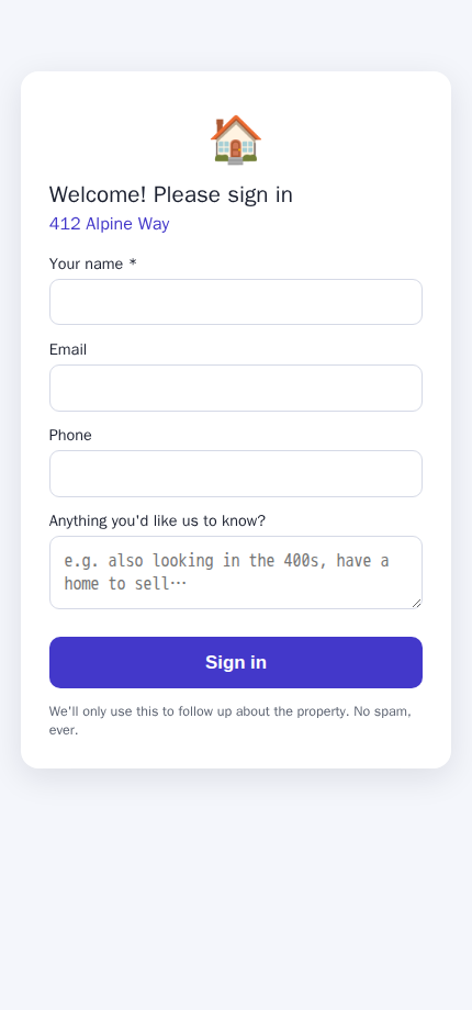 The sign-in form as a visitor sees it on their phone